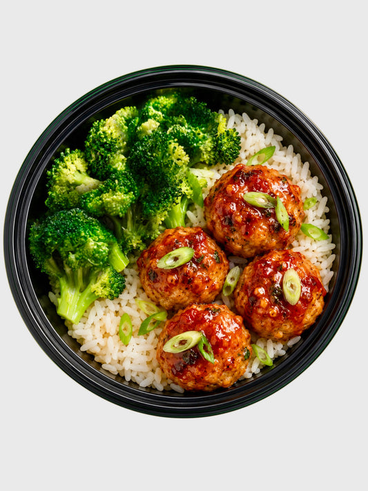 #94 Sweet & Sour Meatballs / White Rice/ Broccoli