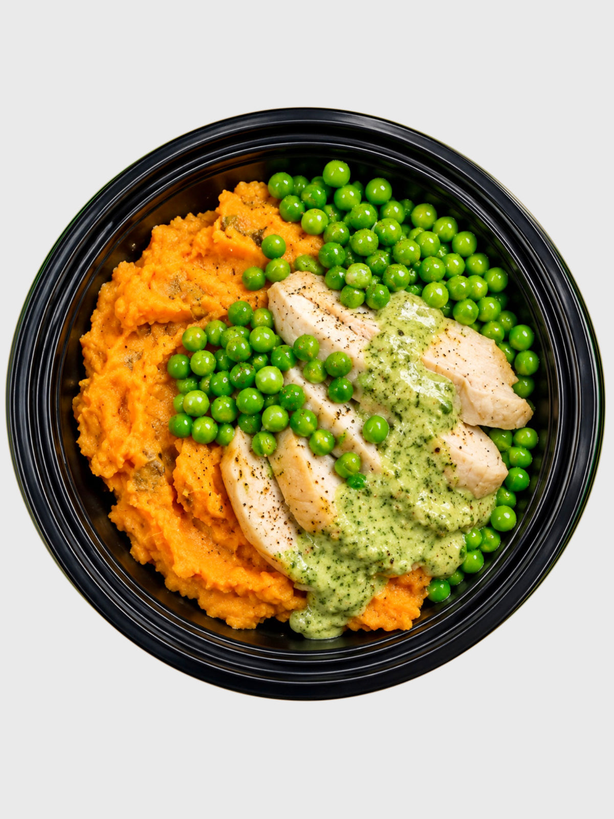 #04 Roasted Chicken with Cilantro Sauce / Mashed Sweet Potatoes/ Green Peas