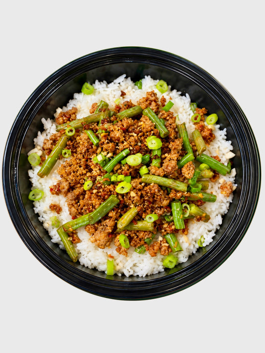 #64 Ground Pork / White Rice / Green Beans
