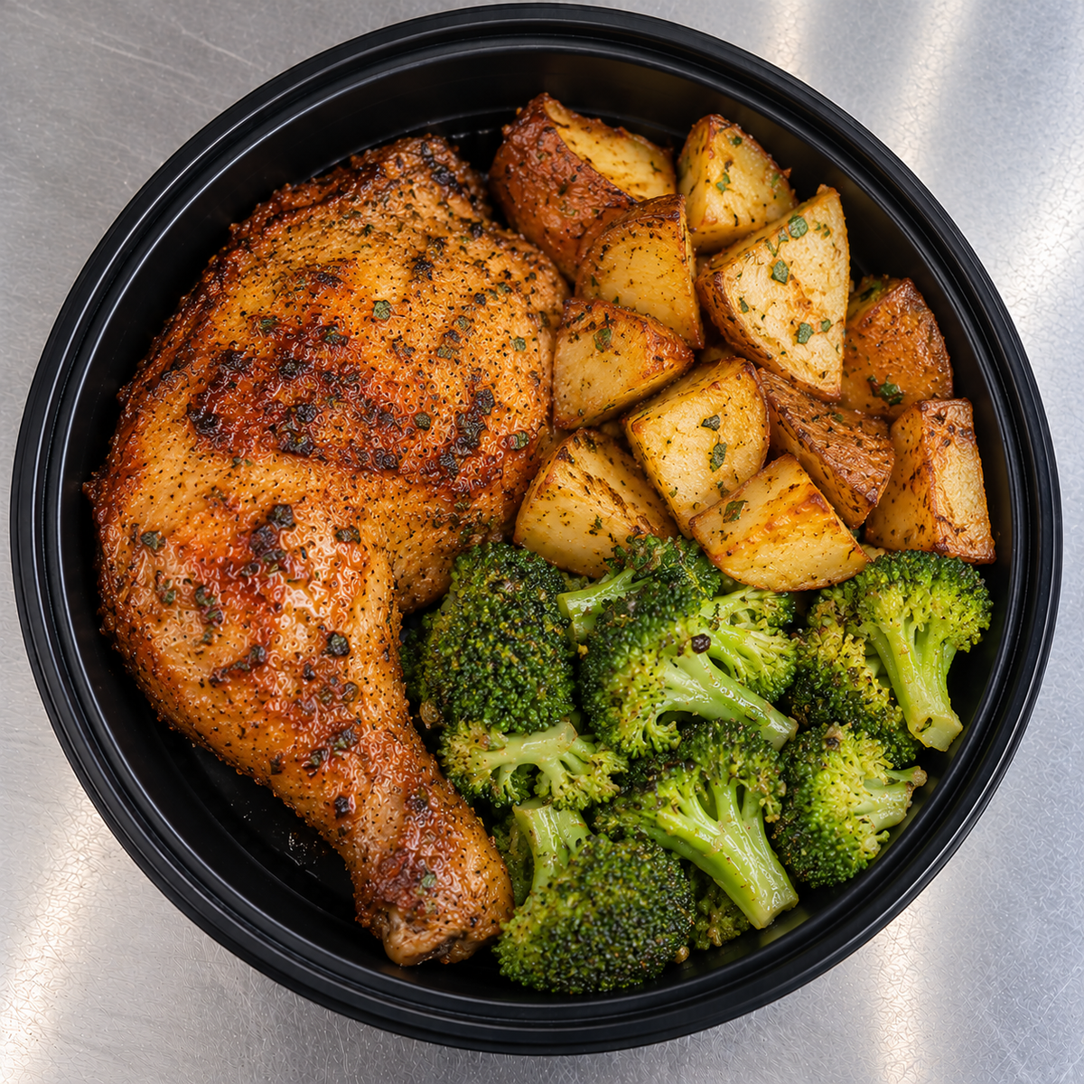 63 Chicken Leg Quarter / Roasted Potatoes/ Broccoli