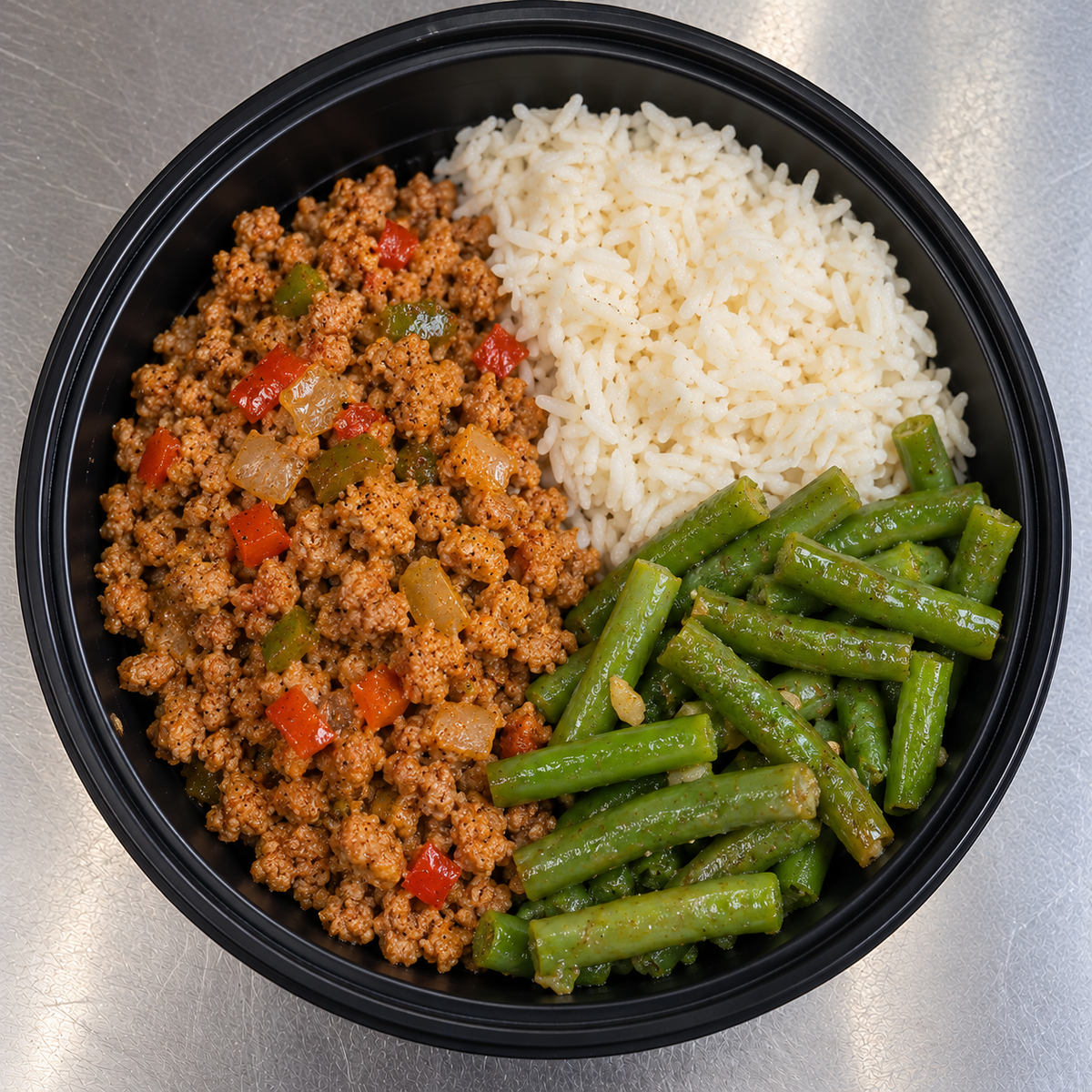 33 Ground Pork/ White Rice / Green Beans